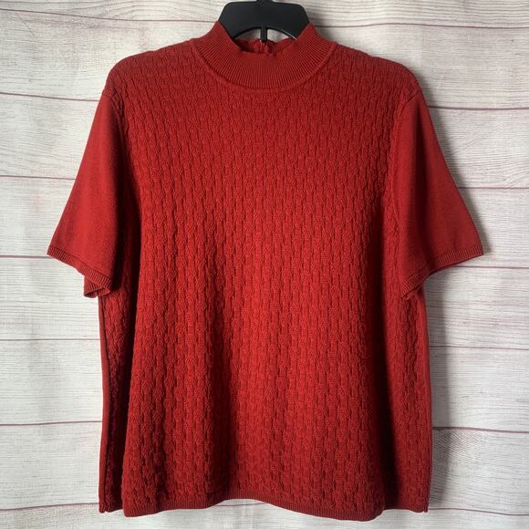 Koret Red Short Sleeve Sweater Blouse Mock Neck Partial Back Texture Front XL - Picture 1 of 15
